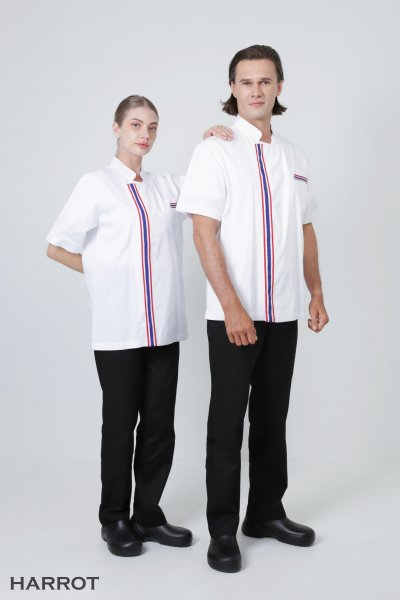 เสื้อเชฟ แขนสั้น แต่งลายธงชาติ