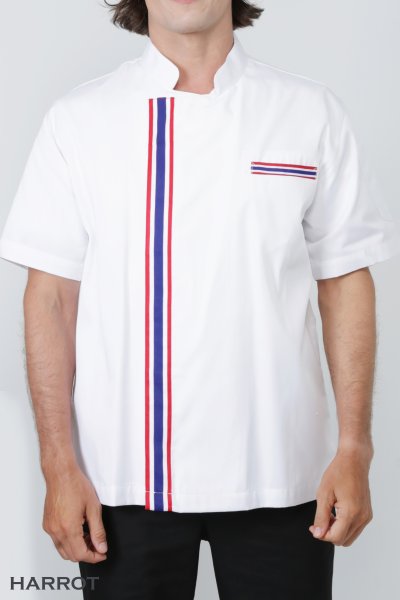 เสื้อเชฟ แขนสั้น แต่งลายธงชาติ