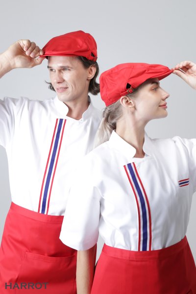 เสื้อเชฟ แขนสั้น แต่งลายธงชาติ