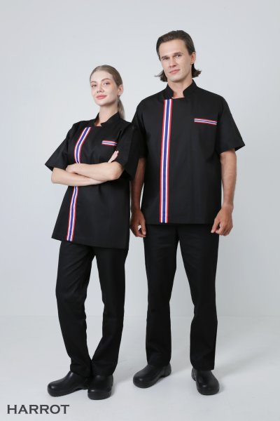 เสื้อเชฟ แขนสั้น แต่งลายธงชาติ