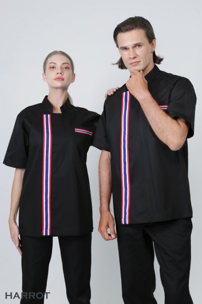 เสื้อเชฟ แขนสั้น แต่งลายธงชาติ