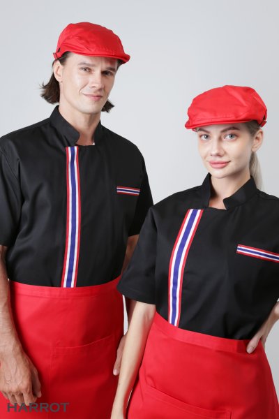 เสื้อเชฟ แขนสั้น แต่งลายธงชาติ