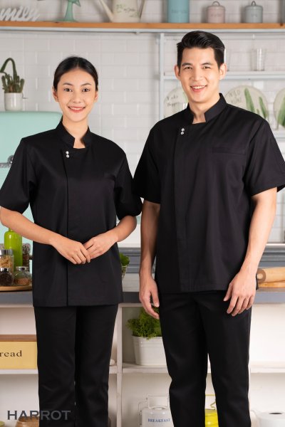 เสื้อเชฟ แขนสั้น กระดุมแป๊ก