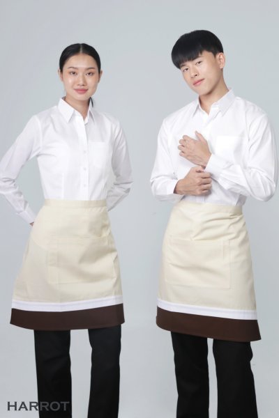 ผ้ากันเปื้อน ครึ่งสั้น แบบญี่ปุ่น สีครีม-น้ำตาล