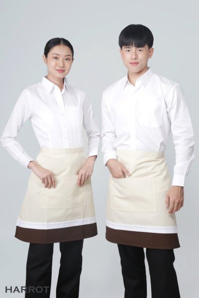 ผ้ากันเปื้อน ครึ่งสั้น แบบญี่ปุ่น สีครีม-น้ำตาล