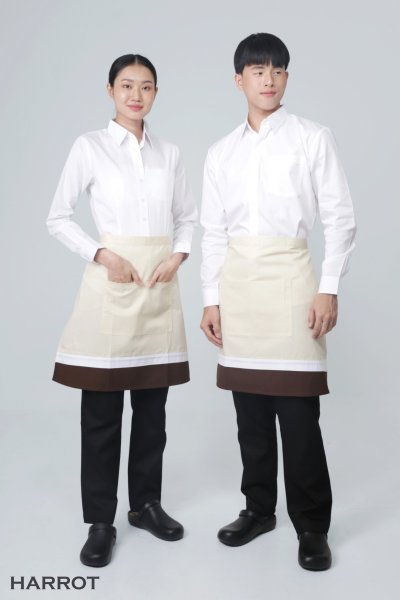 ผ้ากันเปื้อน ครึ่งสั้น แบบญี่ปุ่น สีครีม-น้ำตาล