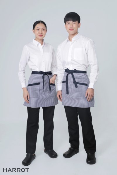 ผ้ากันเปื้อน ครึ่งสั้น ลายริ้ว ลอนดอน สายยาวผูกหน้าสีกรม