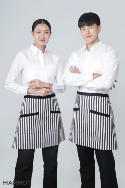 ผ้ากันเปื้อน ครึ่งสั้น ลายวินเทจ แต่งดำ