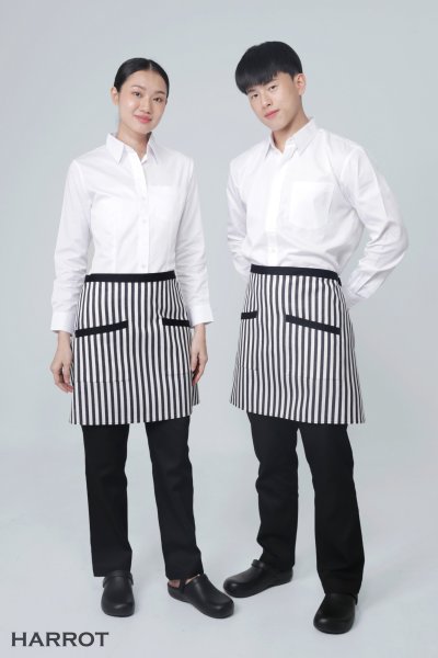 ผ้ากันเปื้อน ครึ่งสั้น ลายวินเทจ แต่งดำ