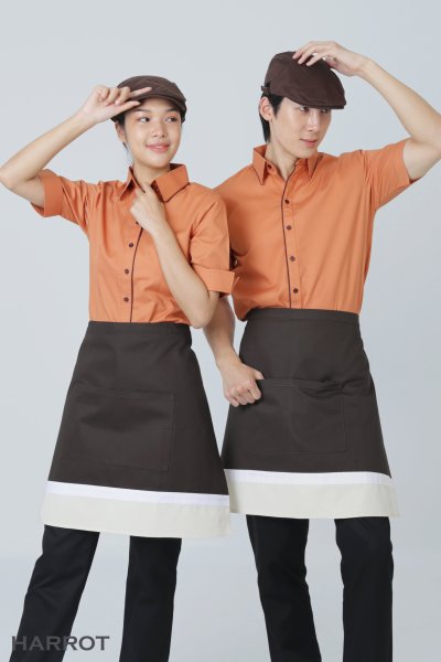 ผ้ากันเปื้อน ครึ่งสั้น แบบญี่ปุ่น สีน้ำตาล-ครีม