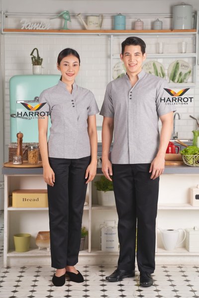 เสื้อพนักงานเสิร์ฟ คอวี ผ้าแชมเบ้