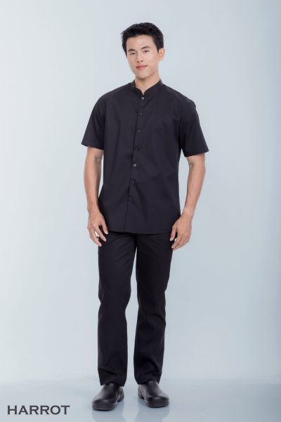 เสื้อพนักงานเสิร์ฟ แขนสั้น คอจีน