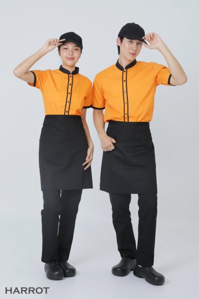เสื้อพนักงานเสิร์ฟ คอจีน แต่งกุ๊น สาบเสื้อ 2 เส้น