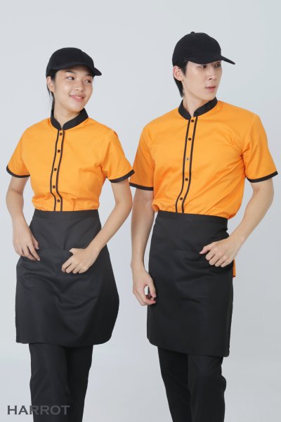 เสื้อพนักงานเสิร์ฟ คอจีน แต่งกุ๊น สาบเสื้อ 2 เส้น