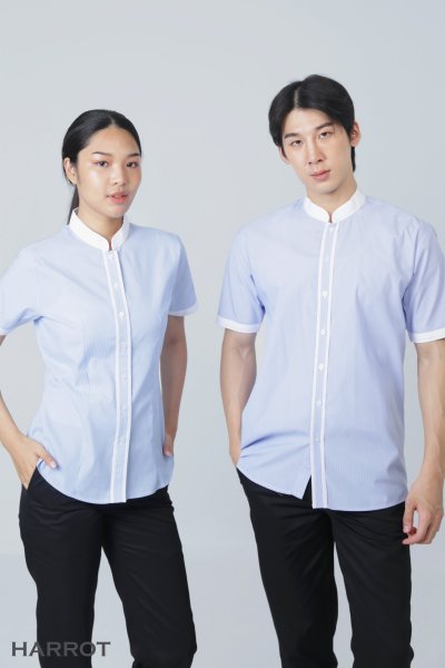 เสื้อพนักงานเสิร์ฟ คอจีน แต่งกุ๊น สาบเสื้อ 2 เส้น