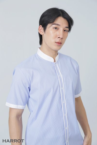 เสื้อพนักงานเสิร์ฟ คอจีน แต่งกุ๊น สาบเสื้อ 2 เส้น