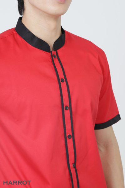 เสื้อพนักงานเสิร์ฟ คอจีน แต่งกุ๊น สาบเสื้อ 2 เส้น