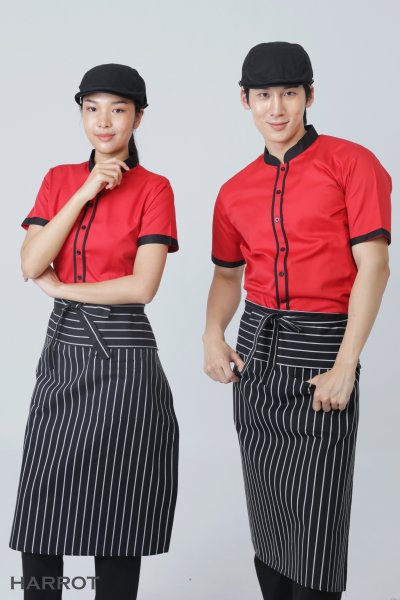เสื้อพนักงานเสิร์ฟ คอจีน แต่งกุ๊น สาบเสื้อ 2 เส้น