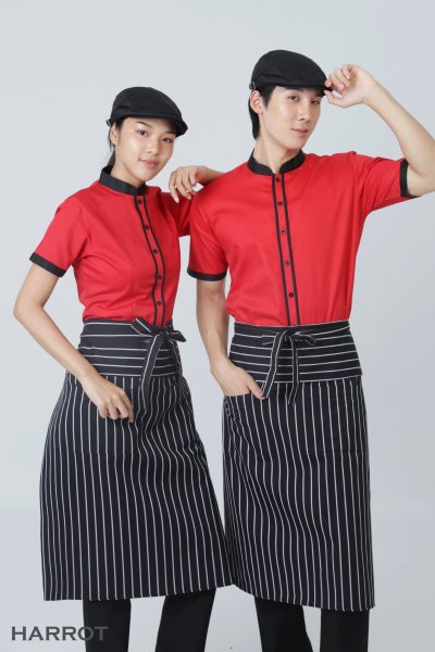 เสื้อพนักงานเสิร์ฟ คอจีน แต่งกุ๊น สาบเสื้อ 2 เส้น