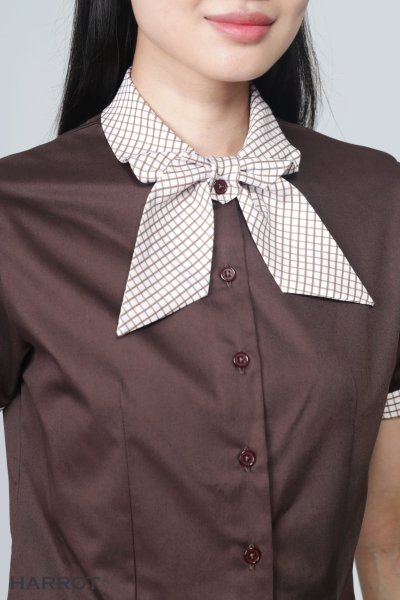 เสื้อพนักงานเสิร์ฟ แขนสั้น แต่งลายสก๊อต