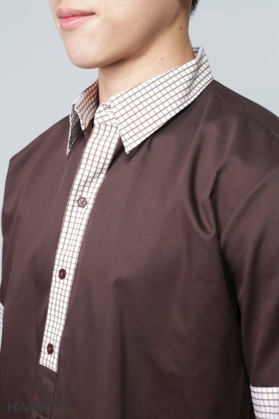 เสื้อพนักงานเสิร์ฟ แขนสั้น แต่งลายสก๊อต