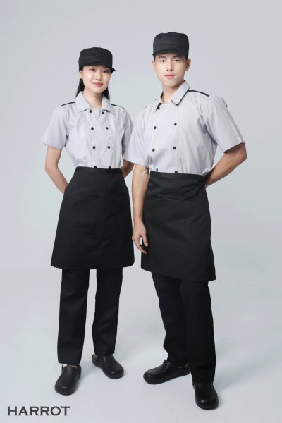 เสื้อพนักงานเสิร์ฟ แขนสั้น กระดุม 2 แถว