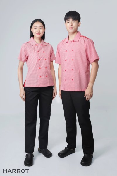 เสื้อพนักงานเสิร์ฟ แขนสั้น กระดุม 2 แถว