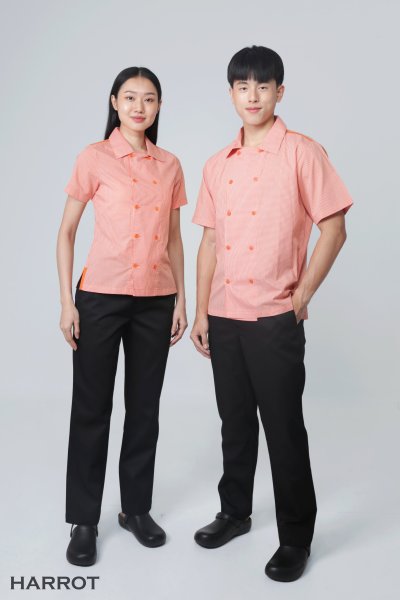 เสื้อพนักงานเสิร์ฟ แขนสั้น กระดุม 2 แถว