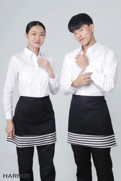 ผ้ากันเปื้อนครึ่งตัวสั้น สีดำ แต่งลายวินเทจ