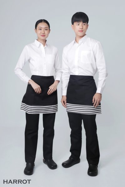 ผ้ากันเปื้อนครึ่งตัวสั้น สีดำ แต่งลายวินเทจ