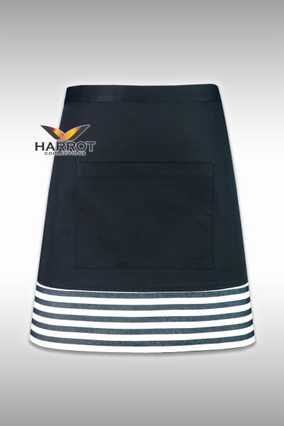 ผ้ากันเปื้อนครึ่งตัวสั้น สีดำ แต่งลายวินเทจ