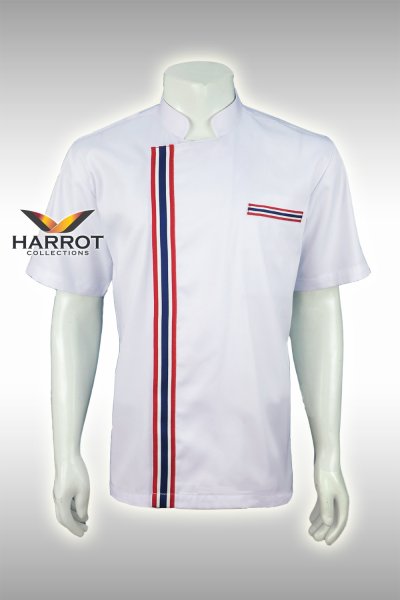 เสื้อเชฟ แขนสั้น แต่งลายธงชาติ