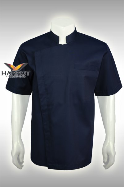 เสื้อเชฟ แขนสั้น สีกรม กระดุมแป๊ก