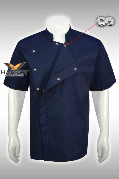 เสื้อเชฟ แขนสั้น สีกรม กระดุมแป๊ก