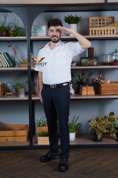 เสื้อนักบิน  เสื้อพนักงานขับรถ แขนสั้น สีขาว