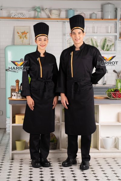 เสื้อเชฟ แขนยาว กุ๊นทอง กระดุมแป๊ก