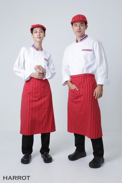 เสื้อเชฟ แขนยาว กระเป๋าเจาะ แต่งลายธงชาติ