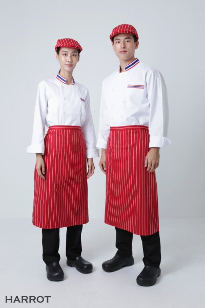 เสื้อเชฟ แขนยาว กระเป๋าเจาะ แต่งลายธงชาติ