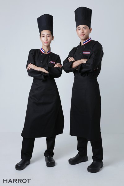 เสื้อเชฟ แขนยาว กระเป๋าเจาะ แต่งลายธงชาติ