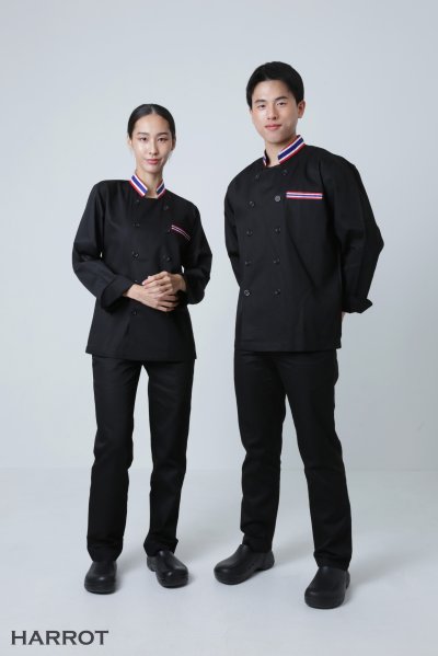 เสื้อเชฟ แขนยาว กระเป๋าเจาะ แต่งลายธงชาติ