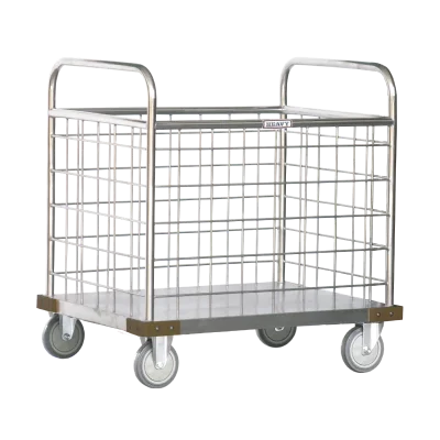 รถเข็นสเเตนเลสใส่ผ้าแห้งแบบตะแกรงแฮนด์ 2 ด้าน