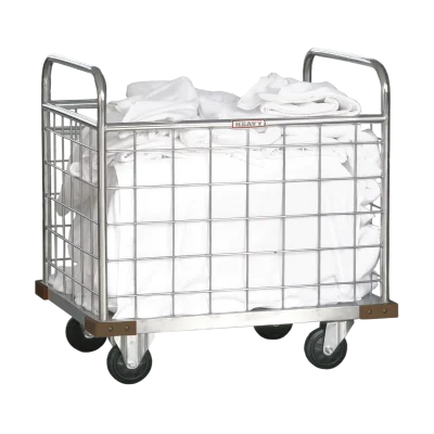 รถเข็นสเเตนเลสใส่ผ้าแห้งแบบตะแกรงแฮนด์ 2 ด้าน