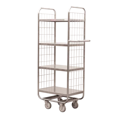 รถเข็นชั้นวางสแตนเลส 4 ชั้น แฮนด์ด้านเดียว รถเข็นชั้นวางสแตนเลส 4 ชั้น แฮนด์ด้านเดียว