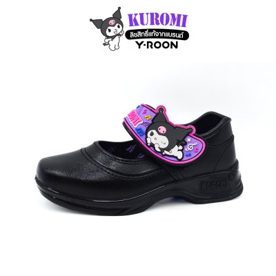 รองเท้านักเรียนอนุบาลหญิง Y-Roon x Kuromi ลิขสิทธิ์แท้ หนังสีดำ พื้นม่วง ลายคุโรมิ รุ่น Y666
