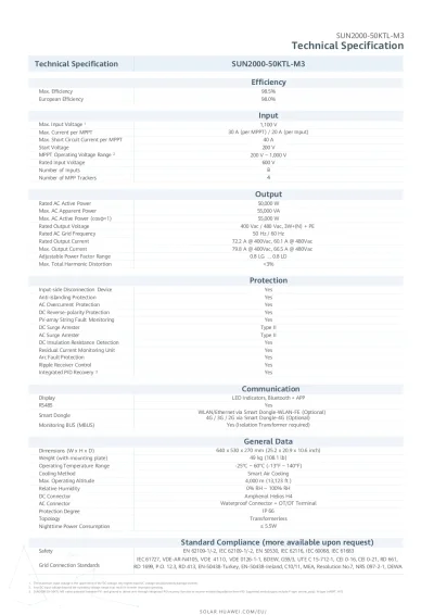 HUAWEI SUN2000-50KTL-M3 - 3Phase