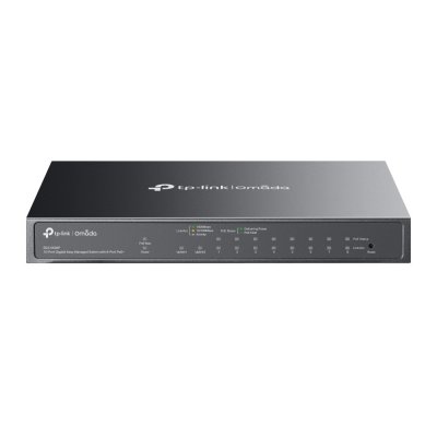 ES210GMP : Omada 10-Port Gigabit Easy Managed Switch with 8-Port PoE+ 9× Gigabit Ports (8× PoE+) 1× Gigabit RJ45/SFP Combo Port 123W Power Budget