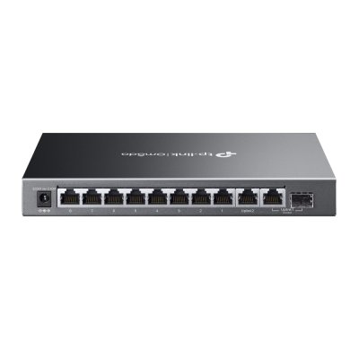 ES210GMP : Omada 10-Port Gigabit Easy Managed Switch with 8-Port PoE+ 9× Gigabit Ports (8× PoE+) 1× Gigabit RJ45/SFP Combo Port 123W Power Budget