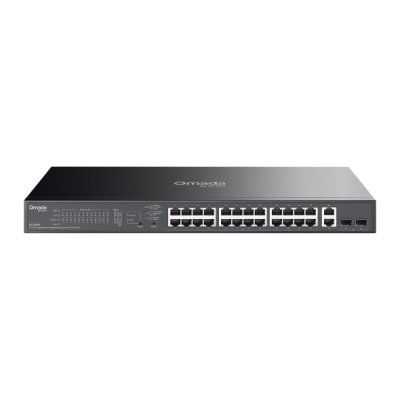 ES228GP : Omada 28-Port Gigabit Easy Managed Switch with 24-Port PoE+ 26× 10/100/1000Mbps RJ45 ports (24× 802.3af/at-compliant PoE+) 2× Gigabit SFP Slots 250W PoE Budget, with up to 30W for each PoE port
