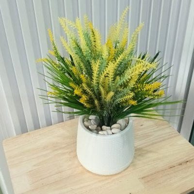 ช่อดอกลาเวนเดอร์ปลอมในกระถางเบลล่าสีขาว5นิ้ว Artificial lavender in Bella plastic pot