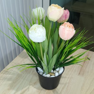ดอกทิวลิปปลอมดอกไม้ประดิษฐ์ในตะกร้าสานหวายเทียม (พลาสติก) Artificial Tulip in plastic basket